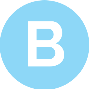 A large white letter "B" centered within a light blue circle.