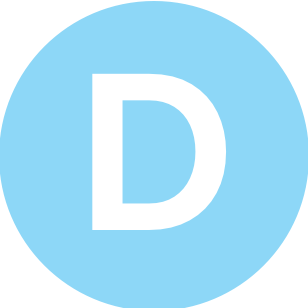 White letter 'D' on a light blue circular background.