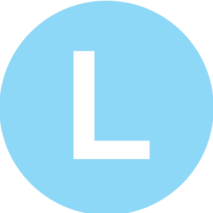 A white letter L centered within a light blue circle.