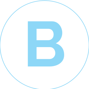 Light blue letter B inside a white circle with a light blue outline.
