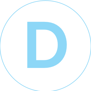 Light blue letter "D" centered within a white circle with a light blue outline.